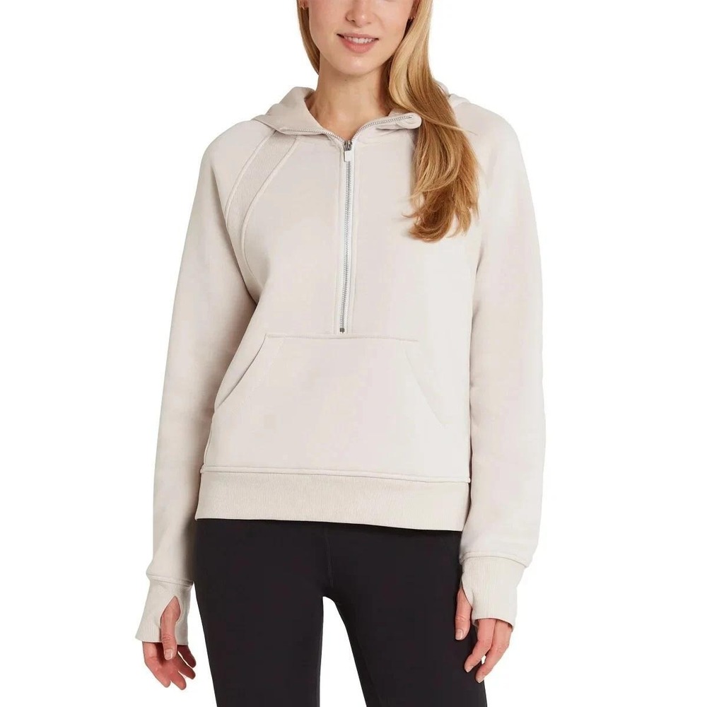 NWT Danskin Women's XL Cream 1/4 Zip Fleece Hoodie Cotton Blend